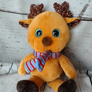 Hug Fun Brown Reindeer with Blue Sparkle Eye's Holiday Plush Stuffed Animal Toy